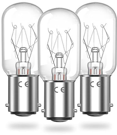 Klarlight Sewing Machine Bulb, Dimmable B15 Small Bayonet Light Bulb, T22 Ba15d Pygmy Byonet Light Bulb for Sewing Machine, Night Light, Appliance Lamps, AC220-240V, Warm White 2700K (3-Pack)