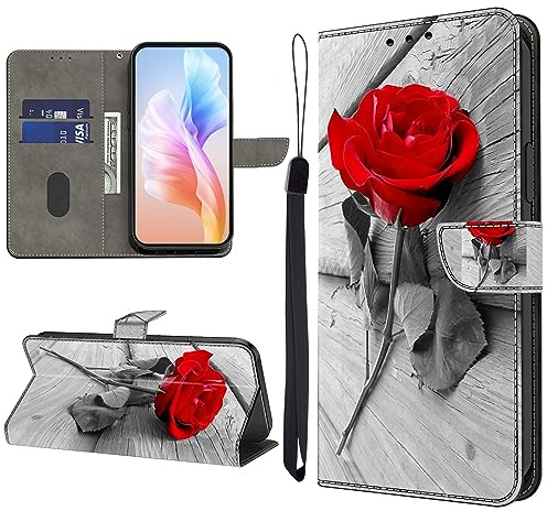 KEDBBAO Handyhülle für Xiaomi Redmi Note 10 Pro Hülle Muster Klapphülle für Note 10 Pro Leder Tasche Case Flip Magnet Motive Wallet Schutzhülle, Rot Rose
