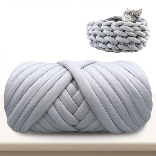 Nizirioo 500g Sperrige Armstricken Wolle: Dicke 25m Garn zum Häkeln, Grobes Baumwollgarn für Armstricken, Decke, Weben von Haustier Nest, Decken (Grau)