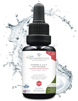 Vitamins A, D & K for Children 30ml | from Birth 0-11 Years Complex Multivitamin Supplement | Newborn Baby Kids Sugar Free UK Made Vegetarian Mini Liquid | Long Supply, 4 Drops Daily