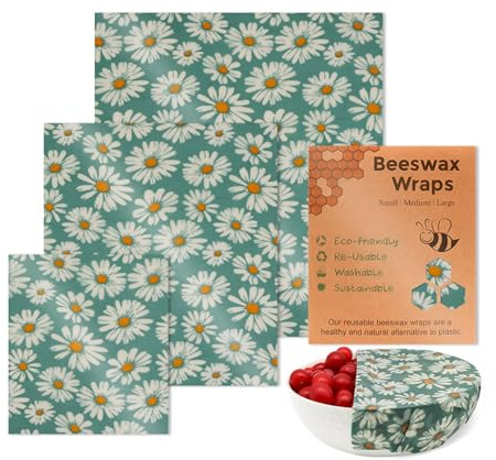 Reusable Beeswax Wrap - 3 Pack Eco-Friendly Beeswax Food Wraps, Organic & Sustainable Food Storage Wrap, Plastic-Free, for Bread, Sandwich, Fruits and Snacks (D)
