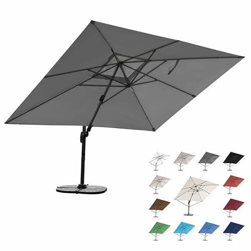 RS Trade 3x4 m Sonnenschirm 4-fach axial und 5-fach horizontal neigbar inkl. Schutzhülle & Windsicherung 360 Grad drehbar Ampelschirm Marktschirm Gartenschirm 300 x 400 cm mit Aluständer