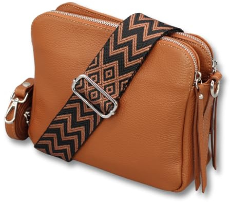 Adel Bags MARA Damen Umhängetasche Echtleder Handgefertigt Crossbody Bag | Damen Schultertasche mit Ledergurt & gemustertem Riemen, Echtes Leder, 5 Fächer, Wasserabweisend, Made in Italy