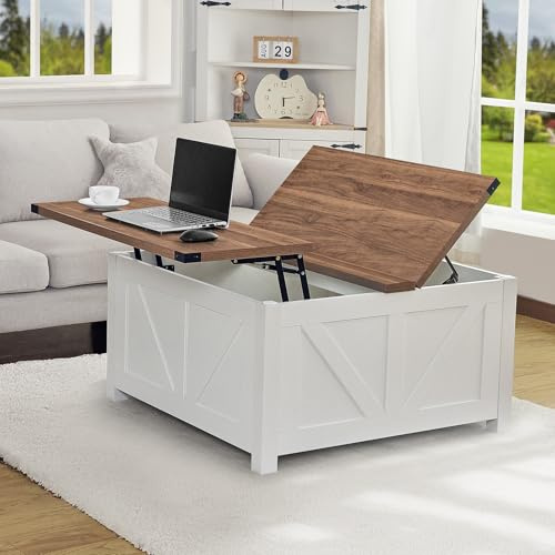 Redlife Couchtisch Ausziehbar mit Ladebuchse, Quadratisch & Wohnzimmertisch mit Stauraum, Holz, Moderner Landhausstil, 90x90x50 cm (Walnuss)