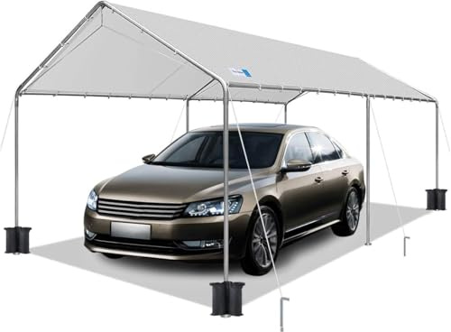 Carport Canopy 10'x20' Heavy Duty Carport, Waterproof & UV Protected Garage Top Tarp Shelter Cover with Reinforced Steel Cables, Outdoor Portable Garage for Car, Boat Tent, Light Grey