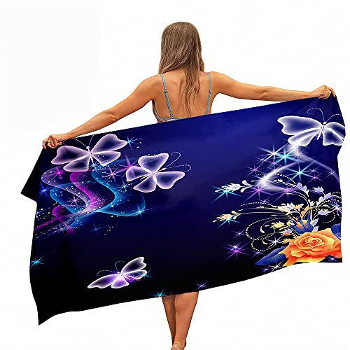 Treer Mikrofaser Handtuch, 3D Fantasy-Schmetterling Strandtuch, Schnelltrocknendes Handtuch, Reisehandtuch Leicht, Microfaser Badetuch Groß, Microfaser Handtücher (70x150cm,gelbe Rose)