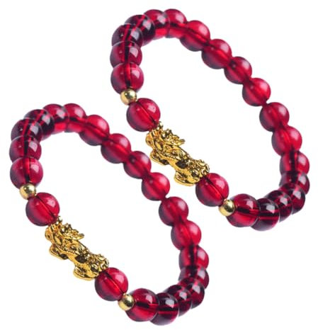 DEARMAMY 2stücke Ethnisches Pi Yao Armband Granatperlen Vietnam Stil Damen Rotes Feng Shui Schmuck Glücksarmband Geschenk