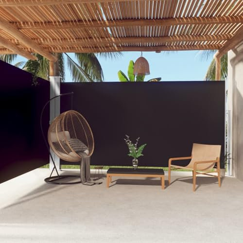 JUDYY Tenda da Sole Laterale Retrattile Nera 200x600 cm,Tenda da Sole Laterale,Anti UV Antivento Protezione Privacy per Balcone/Giardino-318006