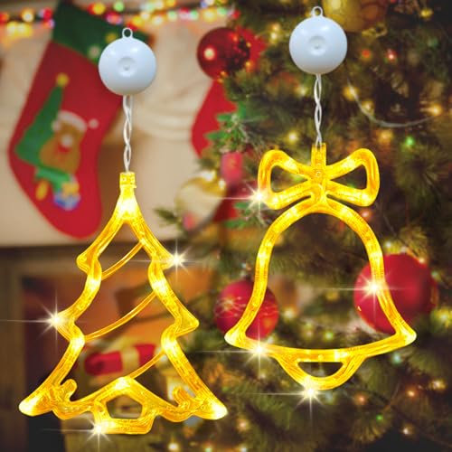 Daover Weihnachtsbeleuchtung, 2 Stück LED Fenster Lichterkette Batteriebetriebene mit Saugnäpfe, Weihnachten Dekorative Fenster Licht Warmweiß Innen für Weihnachten Deko Balkon Party Hochzeit