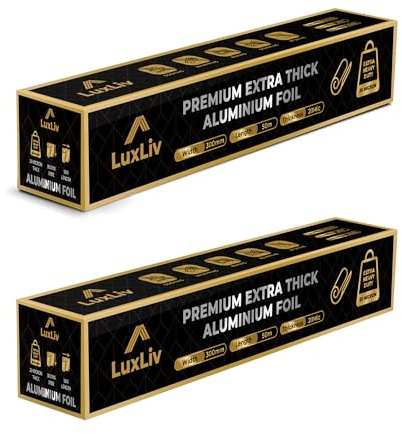 LuxLiv Lot de 2 rouleaux de papier d'aluminium résistant 20 microns d'épaisseur 30 cm de large