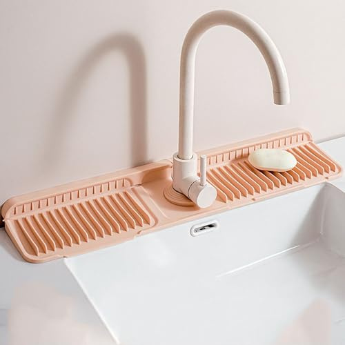 Odot Tappetino per Rubinetto Cucina Bagno in Silicone Tappetino per Lavello Paraspruzzi Lavello Cucina Ad Asciugatura Rapida Tappetino Multiuso per Lavello e Proteggi Lavandino (Rosa,60x14x2,1 cm)