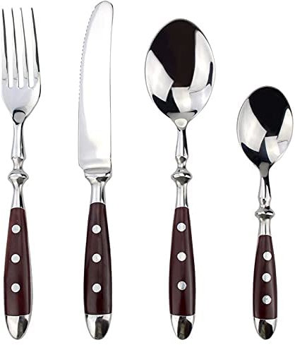 YIHANSS Besteck-Sets 24-teilig, klassisch, elegant, Kunstharz-Nietengriff, Edelstahl, Western-Besteck, 4-in-1-Set, feine Utensilien, Essgeschirr für Zuhause, Edelstahl
