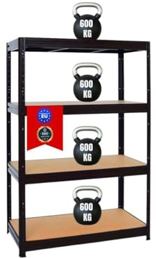 PROREGAL Étagère Charge Lourde Dino | HxLxP 180x120x60cm | 600kg par Niveau | Noir | Étagère Robuste de Garage, Atelier, Cave, sous-Sol, Stockage, Rangement, Rayonnage