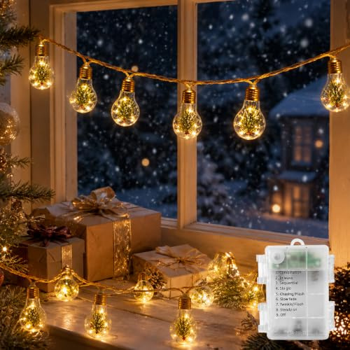 Cnulenzt Weihnachtsbeleuchtung Innen - 3.7M 12LED Weihnachtskugeln Lichterkette Batterie, 8 Modi, Warmweiß Weihnachtsbaum Partylichterkette für Garten, Fensterbank
