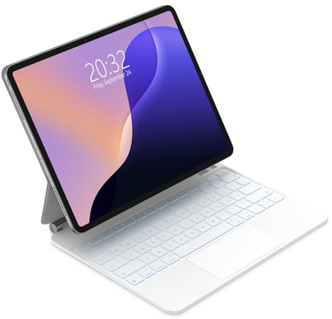 Bettdow für iPad Pro 13 M5 2025/M4 2024 Tastatur Hülle, Schwebendes Magnetisches Design mit Trackpad, Deutsch QWERTZ-Layout 7 Farbige Beleuchtete Tastatur für iPad Pro 13 Zoll 2024/2025, Weiß