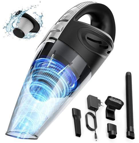 Aspirador de Mano 120W Sin Cable, Mini Aspiradora Portátil Recargable Inalámbrica con Filtros y Accesorios para Domésticas, Coche y Mascotas