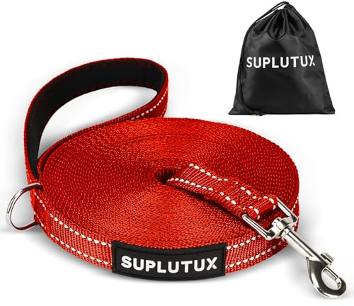 SuplutuX Schleppleine für Hunde, Laufleine für Hunde mit Reflektorstreifen, 360° Drehbarer Karabinerhaken, Leicht & Langlebig, Ideal für Rückruf und Gehorsamkeitstraining (Rot, 3m/10ft)