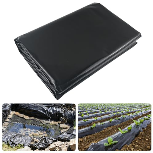 MAILEKT Bache Noire Agricole, Bache Noire Jardin - Film de Serre Noir Polyéthylène 4 mil - 2m x 10m - Indéchirable, Imperméable - Idéal pour Jardinage Serre à Tomates
