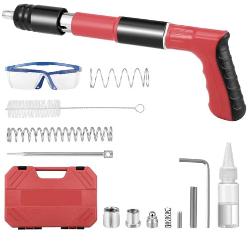 Nagelpistole Mit 5 Gänge，Nail Gun Mit Werkzeugkasten，BolzenschussgeräT FüR Stahl & Beton, SchalldäMpfer BolzenschussgeräT，NagelschussgeräT FüR Decken, Rohre, Stromkreisinstallation(Rot）Tr