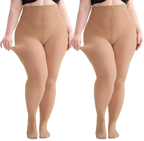 Hiltzo Große Größen Strumpfhosen für Damen, 80D Elastisch Hohe Bund Semi-Blickdicht Strumpfhose, Plus Größen Nylonstrumpfhose