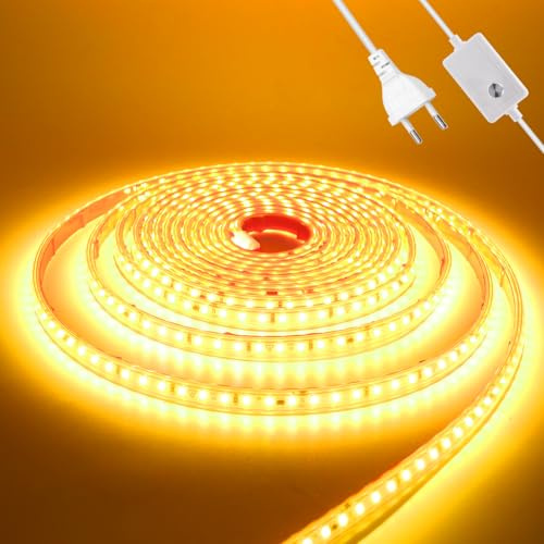 Wisada Dimmbar LED Streifen Selbstklebend, 20M 120LEDs/m 2835 SMD Flexible Superhell LED Band (Schnitt alle 10cm), Anschluss an AC220-240V Golden Streifen für Party Weihnachten Deko