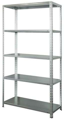 Metalkas BR1-ECO Lagerregal mit 5 Regalböden, 185x100x40 cm, höhenverstellbaren Einlegeböden, bis 350 kg, Schwerlastregal, Kellerregal, Werkstattregal, Verzinkt, aus Metall, Silber