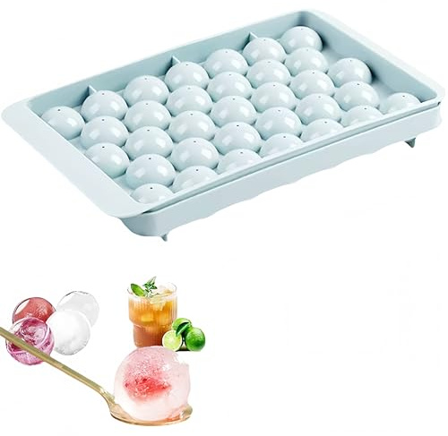 Round Ice Ball Maker Tray, 33 Spheres, 25 cm x 15 cm, Light Blue
