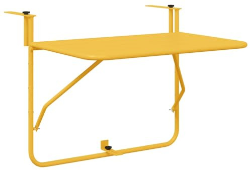 vidaXL Table Suspendue de Balcon Moutarde 60 x 39 x 65 cm Acier, Table de Jardin et Balcon, Moderne, Robuste, Pliable, Suspendue, Gain de Place, Meuble Multifonction extérieur