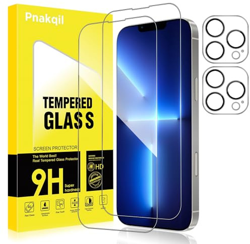 Pnakqil Schutzfolie für iPhone 13 Pro Panzer Schutz Glas mit Kameraschutz,Schutzglas Panzerfolie,9H Härte HD Klar Blasenfrei Folie für iPhone 13 Pro Screen Protector Displayschutz, 2+2 Stück