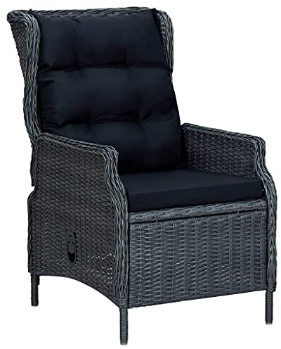 HaoChrymec Fauteuil de Jardin Réglable, avec Coussin en Rotin Synthétique, Structure Acier, Fonction Inclinable, Chaise Exterieur Terrasse, pour Jardin, Balcon, Gris Foncé, 57 x 88 x 100 cm
