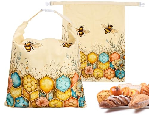 Beeswax Bread Bags for Homemade Sourdough, 2 Pack Reusable Natural Cotton Large Bees Wax Bag Food Storage Bags to Keep Fresh