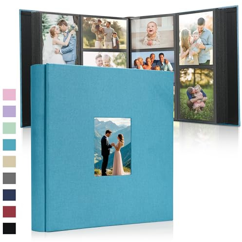 DazSpirit Photo Albums 6x4 1000 Slip-in Pockets with Linen Cover | Extra Large 10x15 Landscape and Portrait Pictures with Front Window for Wedding, Family Photo Books and Travel Memories