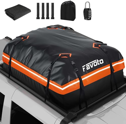 Favoto Cofre de techo de coche 425L – Bolsa de techo impermeable y plegable con alfombrilla antideslizante, ganchos para puerta y correas reforzadas, ideal para viajes y vacaciones