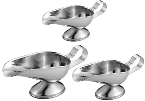 SHINEOFI 3pcs Stainless Steel Sauce Boats with Capacity Lightweight Portable Seasoning Storage Containers for Kitchen Cupboards and Serving Sauces Vinegar Salad Dressing
