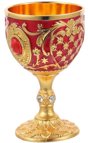 JECOMPRIS Vintage Metall likörbecher mit Prägung Robust und Anti brechend Eleganter Retro trinkkelch für Whiskey Schnaps und Wein Vielseitiger Party Haushaltsbecher in Rot gold