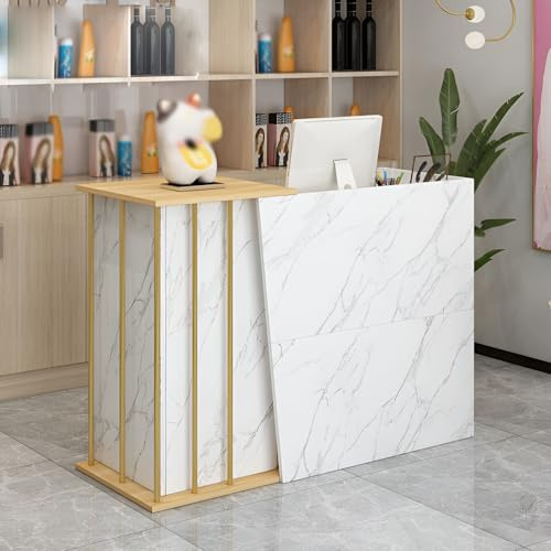 Einfacher Kassierer-Schreibtisch mit Schublade, Marmor-Stil, Empfangstheke für Supermärkte und Einzelhandel, 100 x 90 x 40 cm, eleganter Schreibtisch für Empfangsbereiche
