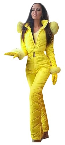 Generisch Skianzug Damen Einteiler Wasserdicht Schneeanzug Warm Gefüttert Elegant Skioverall Winter Outdoor Oversize Schneeoverall Skifahren Winddicht Skibekleidung Atmungsaktiv Jumpsuit Mit Kapuze