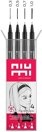 niumi Pigmentliner Starter Set 2-4 Fineliner 0.3/0.5/0.7/1,0 mm - schwarz | dokumentenecht, wasserfest, radierfest | für Outlines, Manga, Skizzen, Lettering, Bullet Journal, Sketches, techn. Zeichnen