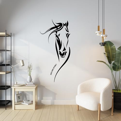 Wandtattoo Pferd – Line Art Horse Aufkleber – Personalisiert mit Name – Premium Vinyl Sticker für Wand, Auto, Stall – 20–120 cm Höhe – Modern Equestrian Deco