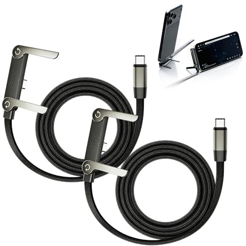 Cable USB C a USB C Carga Rapida, HOVCEH 2 Piezas 2 en 1 Cable de Carga con Soporte de 240 W, Cabo Tipo C Cargas Rápida con Soporte Plegable para Smartphones y Tabletas
