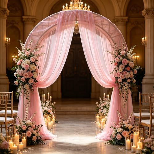 Rouhuhura Wedding Arch Draping Fabric, 30 x 19.69Ft Chiffon Fabric Curtains Draping Fabric Drapery Wedding Arch Backdrop Drapes Curtains for Wedding Archway Ceremony Ceiling Arbor Decorations (Pink)