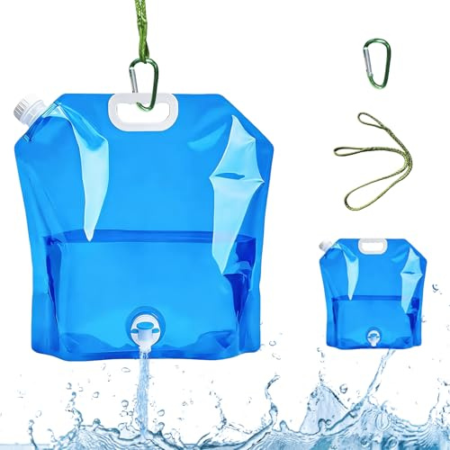 Beafaeur 2 Stück Wasserkanister Faltbar,Camping Wasserkanister Mit Hahn 10l/5l,Wasser Kanister Mit Karabiner Und Hängendes Seil,5 Liter Kanister Mit Zapfhahn,Faltkanister Für Festival Camping Zubehör