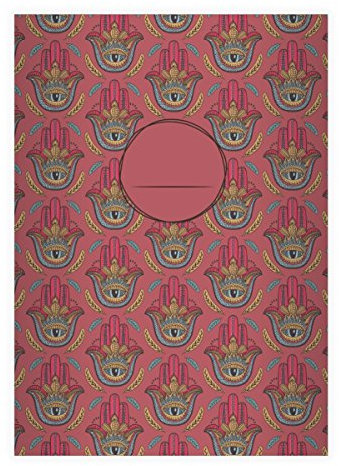 Kartenkaufrausch 8 Wunderschöne indisch gemusterte DIN A4 Schulhefte, Rechenhefte mit Hand und sehendem Auge in rosa Lineatur 7 (Kariertes Heft)