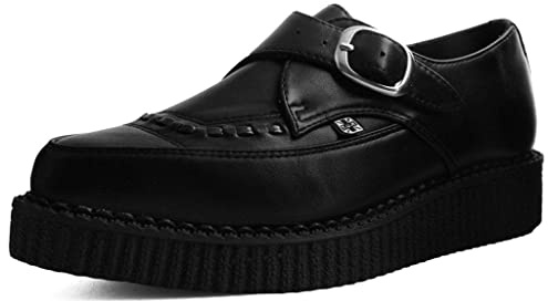 T.U.K. Black TUKskin Pointed Buckle Creepers for Men & Women, Low Platform Shoes, US 14 Women/12 Men