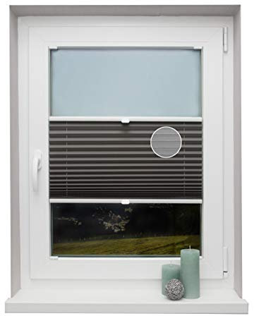 Plissee auf Maß Thermo für alle Fenster Montage in der Glasleiste Blickdicht mit Spannschuh Sonnenschutzrollo Dunkelgrau Breite: 51-60 cm, Höhe: 40-100 cm