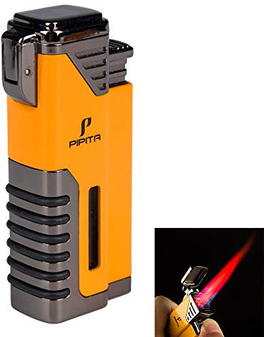 PIPITA Accendino antivento 4 torce, metallo, gas butano, fiamma rossa, ricaricabile, punzonatura, regalo uomo