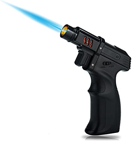 PROMISE Power Butane Torch Cigarette Lighter Kitchen Cooking Torch Jet Flame Gas Refillable Adjustable Flame Ignition Lock Candles Lighter Camping Grill Home Use Gift (Black)