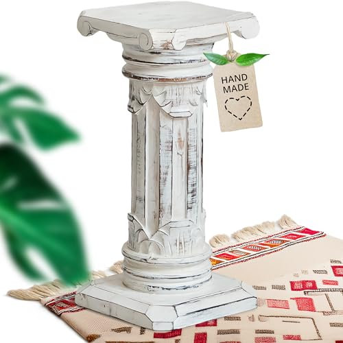 livasia Colonne en Bois | Colonne décorative en Bois d'Albizia | Tabouret Plante | Support pour Plante | Décoration Asiatique | Fabrication Artisanale (blanchir)