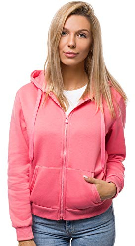 OZONEE Damen Kapuzenpullover Sweatjacke Sweatshirt Farbvarianten Kapuzenjacke Kapuzenpulli Langarm Kapuze Hoodie Sport Style Casual Fitness Basic Training JS/W03 ROSA S