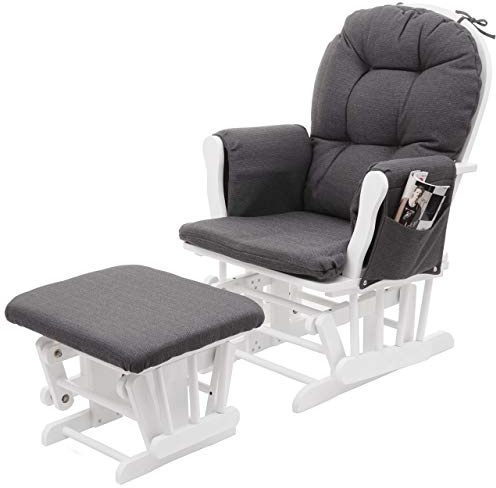 Mendler Relaxsessel HWC-C76 - Stoff/Textil, dunkelgrau, Gestell weiß | Schaukelstuhl, Sessel, Schwingstuhl, mit Hocker